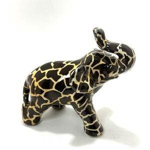 VTG La Vie Leopard Patchwork Elephant Figurine – 5" x 6" Ceramic Trunk Up
